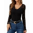 thumbnail image 3 of Women'S Floral Embroidery Mesh Lace V Neck Long Sleeve Top Black XXL, 3 of 9