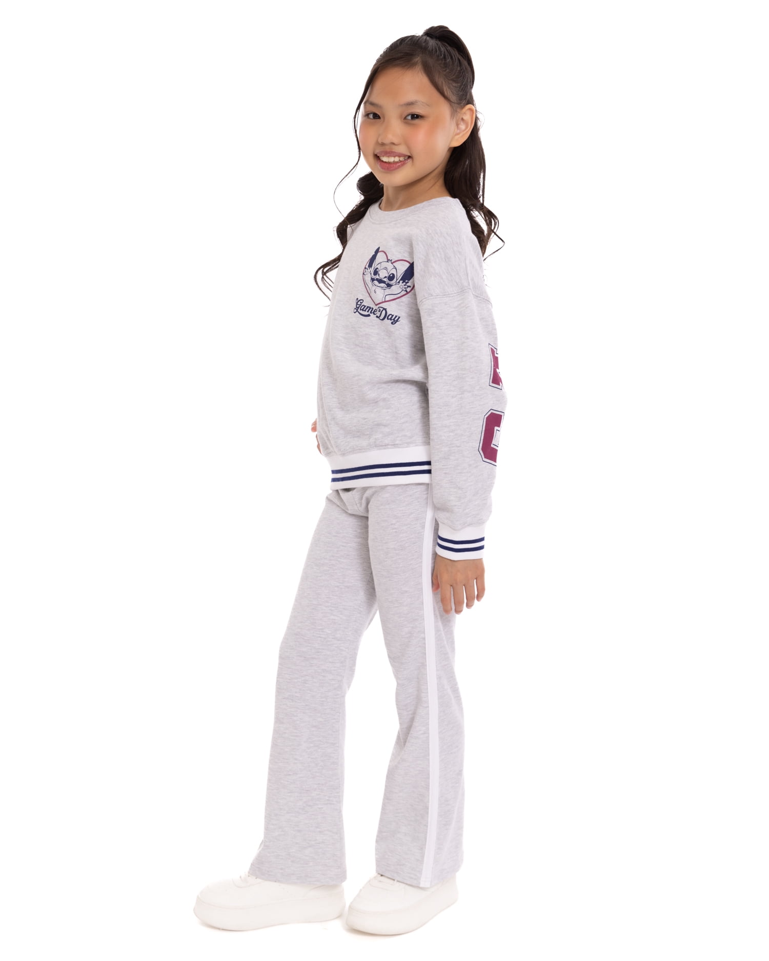 Stitch Girls’ Front Back Graphic Sweatshirt with Long Sleeves, Sizes 4-16