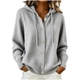 thumbnail image 2 of TGSLY Women's Drawstring Hooded Sweater Coat Comfy Soft Button Down Long Sleeve Knit Cardigan Relaxed Casual Solid Color Fall Winter Jackets XXXL, 2 of 7