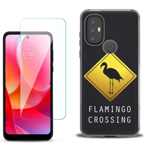Slim-Fit Gel TPU Phone Case for Motorola Moto G Power 2022, with Tempered Glass Screen Protector, by OneToughShield ® - Flamingo