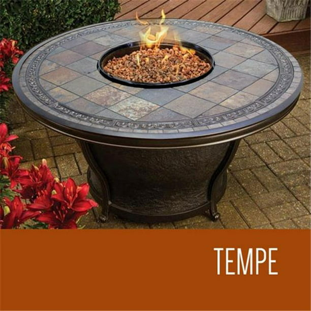 Tkc Tempe Round Slate Top Gas Fire Pit, Round Tile Fire Pit Table