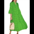 thumbnail image 1 of Vestido Bohemio con Cuello en V, Mangas Acampanadas y Bordado de Encaje para Mujer (2025) Verde M, 1 of 9