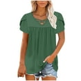 thumbnail image 4 of Jalioing Short Sleeve Shirts for Women Pleated Cross V Neck Trendy Tops Flowy Loose Summer Tunic Blouses, 4 of 5