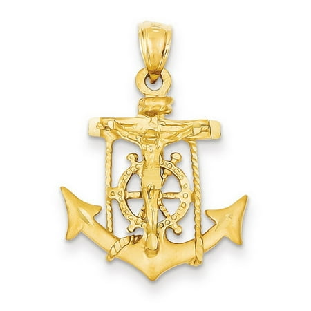 14k Gold Mariners Cross - 14k Yellow Gold Mariners Cross Crucifix Pendant