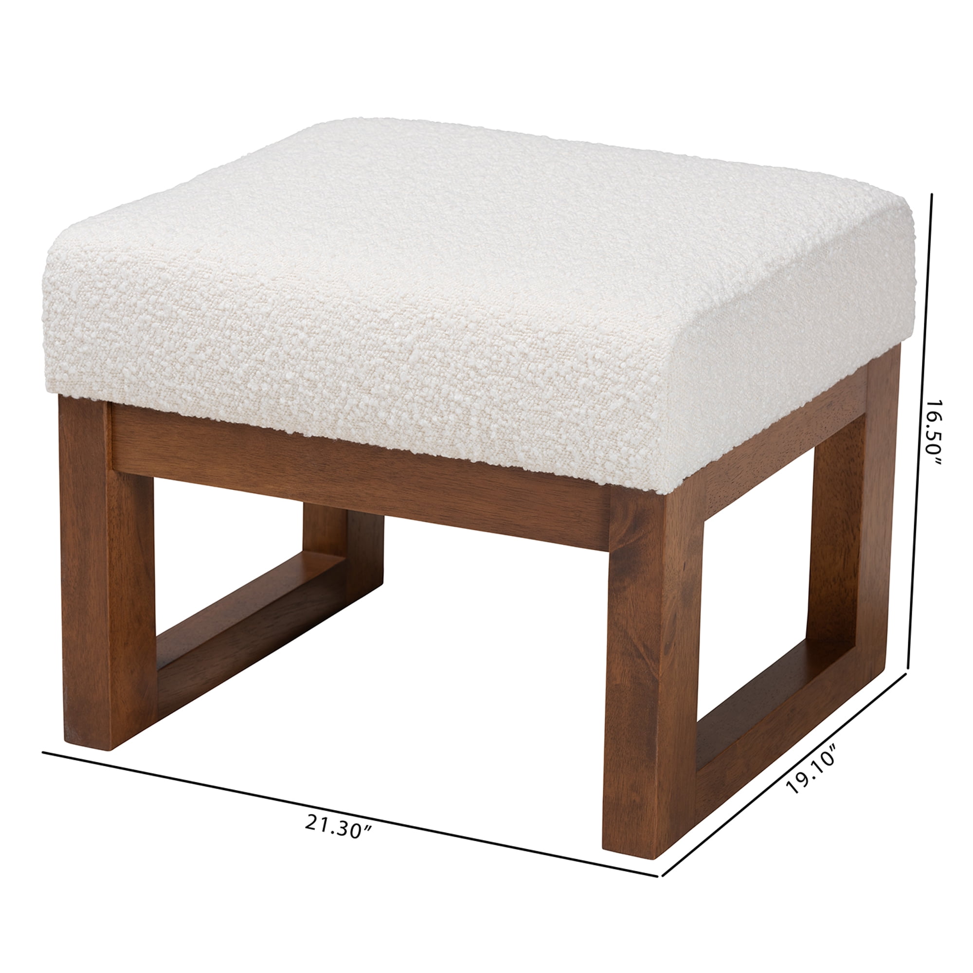 Baxton Studio Yashiya Mid-Century Modern Off-White Boucle Upholstered and Walnut Brown Finished Wood Ottoman Footstool