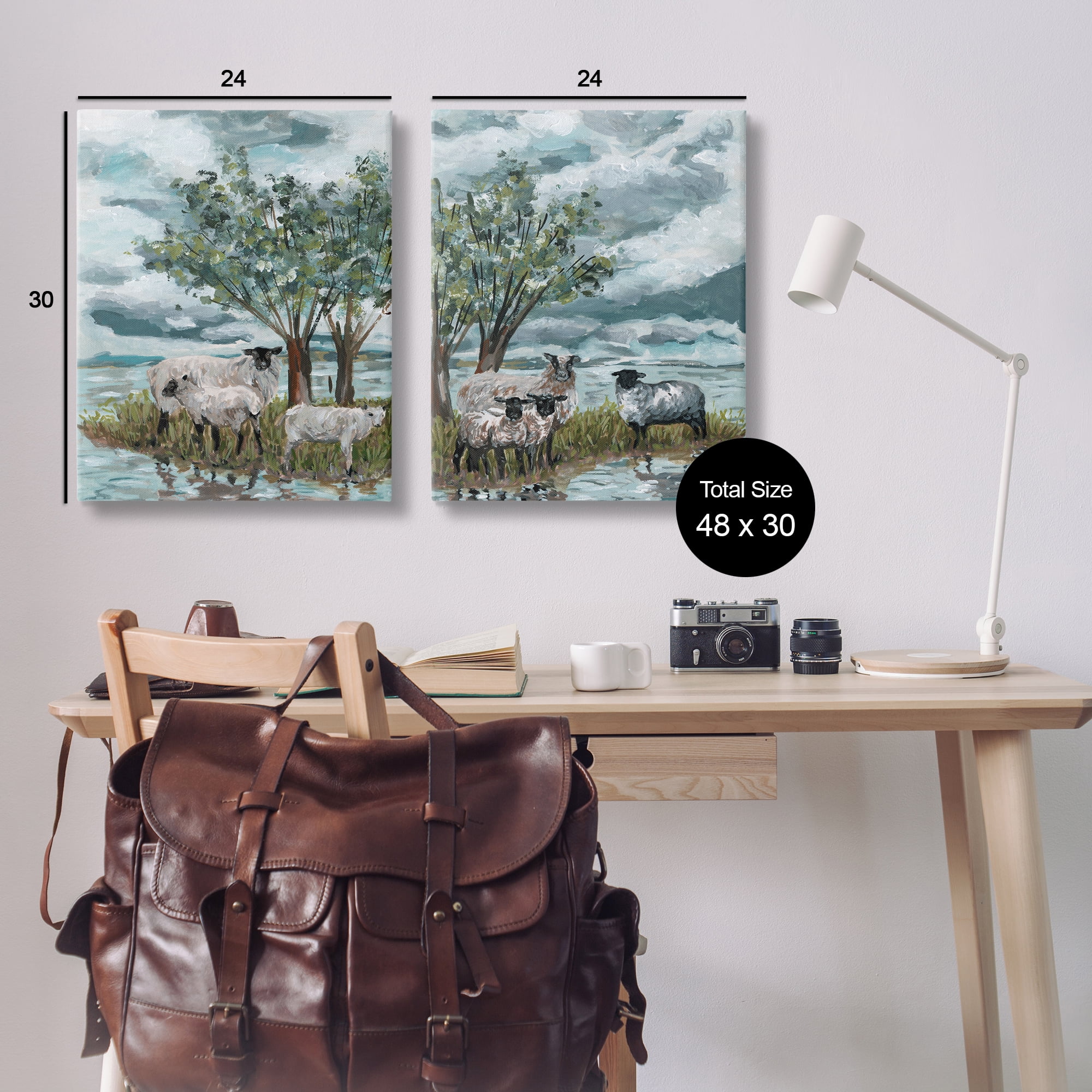 Stupell Industries Sheep in Field Landscape & Nature Painting Wrapped Canvas Art Print Wall Art, 24 x 30, Set of 2