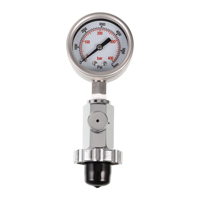 Eigraketly Comprobador de presión de tanque de aire con filtro de junta buen sellado calibre Metal resistente herramienta de medición de larga Deportes acuáticos