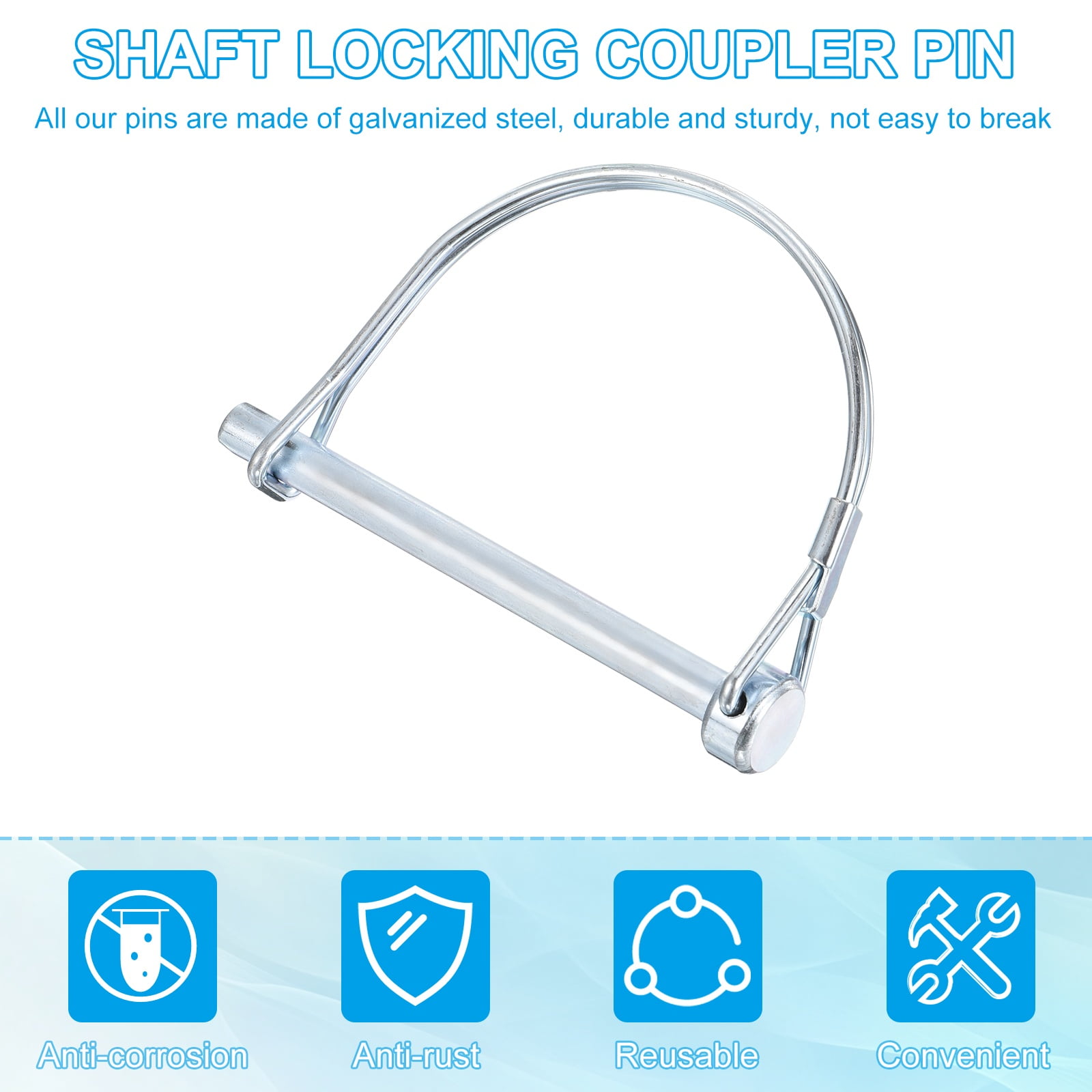 Uxcell Trailer Coupler Pin 1/4"x2-3/4", 10 Pcs Wire Lock Safety Shaft Locking Round Pto Pins for Farm Trailers Lawn Hitches Garden Tractor Kayak Boat, Silver (6x70mm)