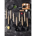 thumbnail image 3 of Juego de 14 utensilios de cocina con mangos de madera, que incluye espátula, cuchara y pincel para aceite con recipiente de almacenamiento,Multicolor,negro, 3 of 9