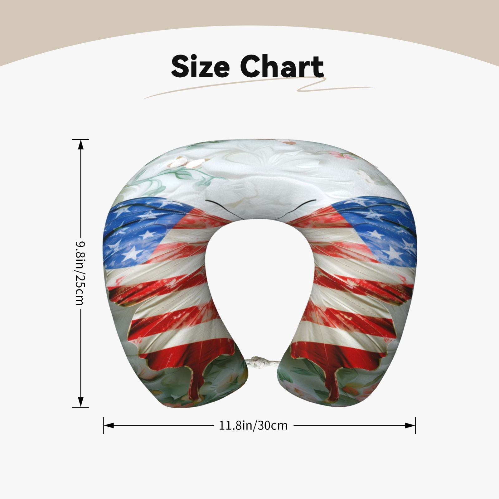 Xecao Patriotic Butterfly Floral Print Memory Foam Cervical Neck Pillow Versatile U-Shaped Pillows for Home,Office,Camping,Travelling,Soft Washable Cover