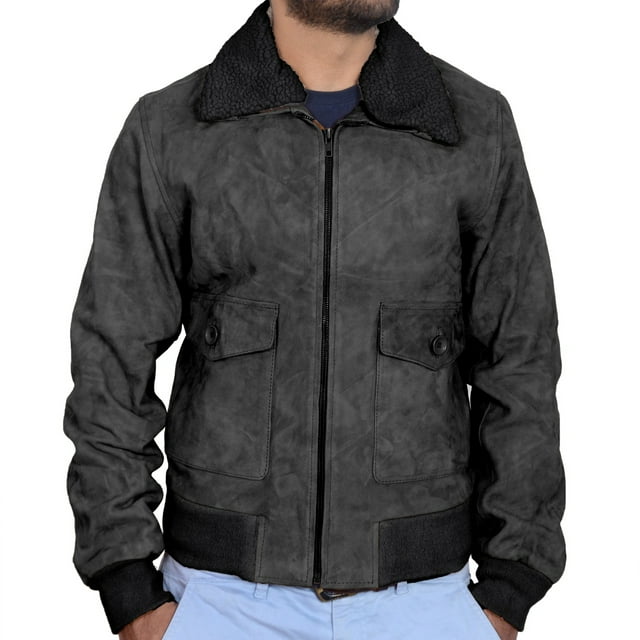 Classyak Vestes en Cuir Mode pour Hommes Style Bomber Col en Fourrure