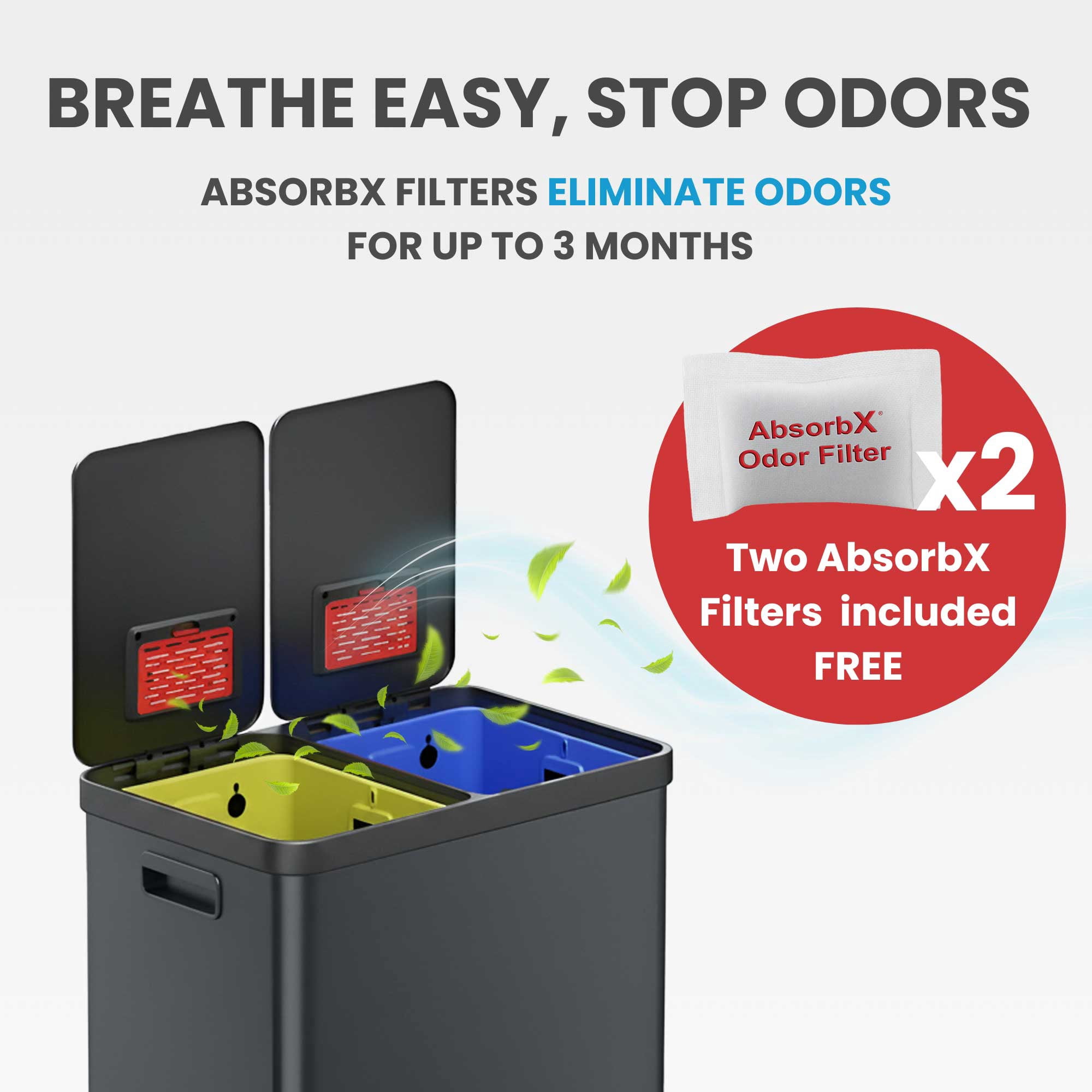 iTouchless 16 Gallon Kitchen Dual Trash & Recycling Bin with AbsorbX Odor Filters Matte Gray
