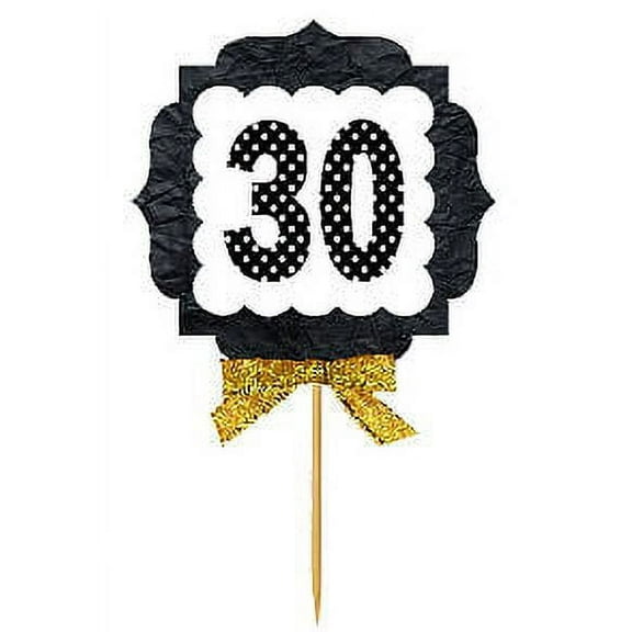 30th Birthday / Anniversary Gold Ribbon Hand Crafted Novelty Cupcake Decoration Toppers / Picks -12ct