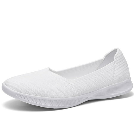 

POEMLADY Women s Shoes Casual Loafers Slip on Flat Ballet Comfortable Breathable Shoes White US9.5