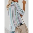 thumbnail image 2 of QWZNDZGR Womens V Neck Striped Roll up Sleeve Button Down Blouses Top, 2 of 3