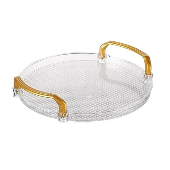 Acrylic Clear Round Serving Tray Bathroom Vanity Tray Decorative Tray with Golden Handle for Coffee Table Office B