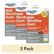 (3 pack) Equate Nicotine Polacrilex Coated Gum 4 mg, Cinnamon Flavor, Stop Smoking Aid, 100 Count