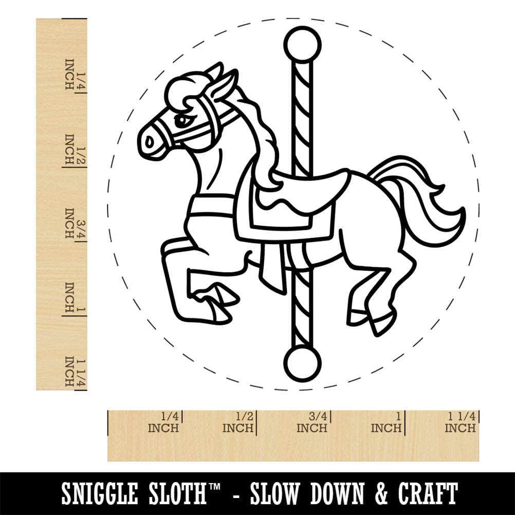 Carousel Horse Carnival Amusement Park Self-Inking Rubber Stamp Ink Stamper - Black Ink - Large 1-1/2 Inch