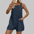 thumbnail image 4 of YABCSAZ Jumpsuits for Women Sleeveless Round Neck Short Jumpsuit Summer Romper Solid Color One Piece Bodysuit Casual Outfits Loose Shorts Trendy Jumpsuits Jeans with Pockets, 4 of 6