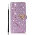 thumbnail image 5 of Shining Wallet Case for Samsung Galaxy S22 with Card Slots Holder Kickstand Flip Folio Cover, Sparkle Bling PU Leather Diamond Heart Love Magnetic Clasp Stylish Case for Women Girls,Purple, 5 of 6