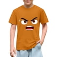 thumbnail image 1 of Blusas y camisas de manga corta con cuello redondo para niños y niñas, color liso, con estampado de expresión linda, manga corta, holgadas y cómodas, blusa para niña, 1 of 6