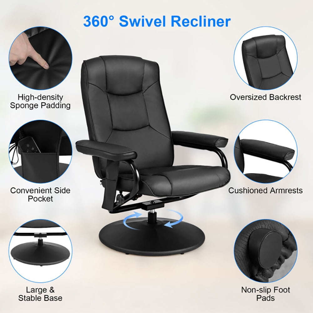 Finihen Massage Recliner Chair, 360Â°Swivel Massage Recliner Chair with Ottoman, Recliner with Ottoman Footrest, for Living Room, Bedroom, Black