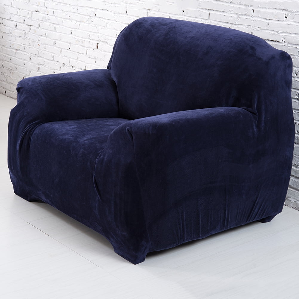 CJC Sofa Cover Plush Stretch 1 2 3 4 Seater Sofa Slipcover Chair Loveseat Couch Cover Furniture Protector Cover with 1 Pillowcase (1 Seater, Navy Blue)
