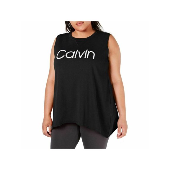 CALVIN KLEIN $49 Womens New Black Printed Jewel Neck Cap Sleeve Top 1X Plus B B