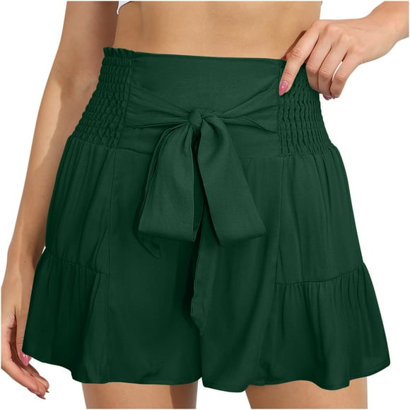 FAIWAD Women's High Waisted Ruffle Shorts by FAIWAD, L, Bowknot, Flowy, Pleated, Casual, Shorts, 1