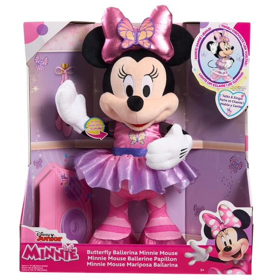 Disney Junior Minnie Mouse Sing and Dance Butterfly Ballerina Lights and Sounds Plush, Sings "Just Like a Butterfly", Kids Toys for Ages 3 up