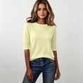 thumbnail image 5 of Half Sleeve Tops for Women Elbow Length Crew Neck Loose Blouse Summer Casual Lightweight Plus Size 3/4 Sleeve Shirts Yellow L, 5 of 5