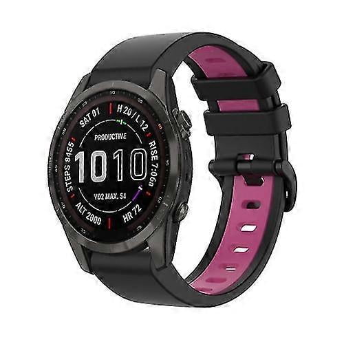 (Black-Pink)For Garmin Fenix 7s Solar 22mm Silicone Sports Two-color Watch Band NPPI