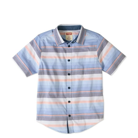 Boys Short Sleeve Plaid Button Up Top