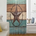 thumbnail image 6 of Vintage Teal Sheer Curtains 45 Inches Long, Brown Western Texas Barn Star Wood Grain Light Filering Curtains, Breathable Simi Curtain Privacy Drapes for Kitchen Bathroom Small Window Treatment, 6 of 9
