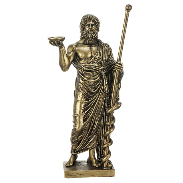Estatua del dios griego Asclepio con bastón de serpiente de 28 cm de resina