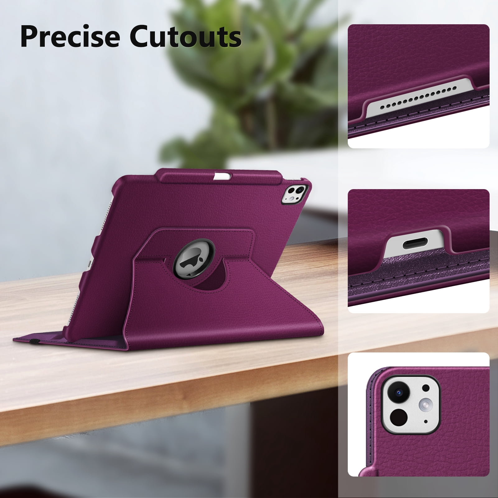 Fintie Rotating Case for iPad Pro 13-inch M4 Chip 2024 Release, 360 Degree Swiveling Protective Stand Cover with Pencil Holder, Purple