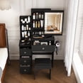 thumbnail image 4 of Montary 29.13" Compact Vanity Desk Set with LED Adjustable Mirror, 4 Drawers and Multiple Open Storage Shelves, A Hair Dryer Holder and Power Socket,Black, 4 of 9