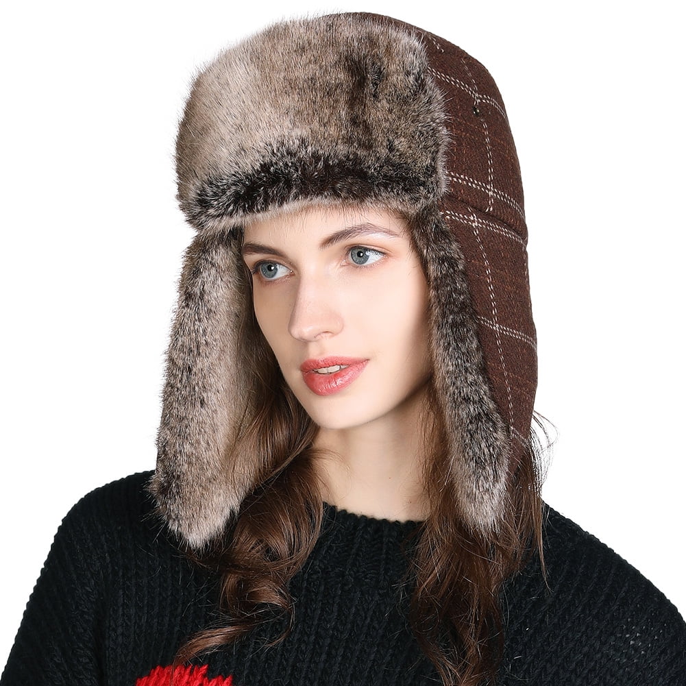 Jeff & Aimy Men Women Winter Trapper Hat Faux Fur Ushanka Russian