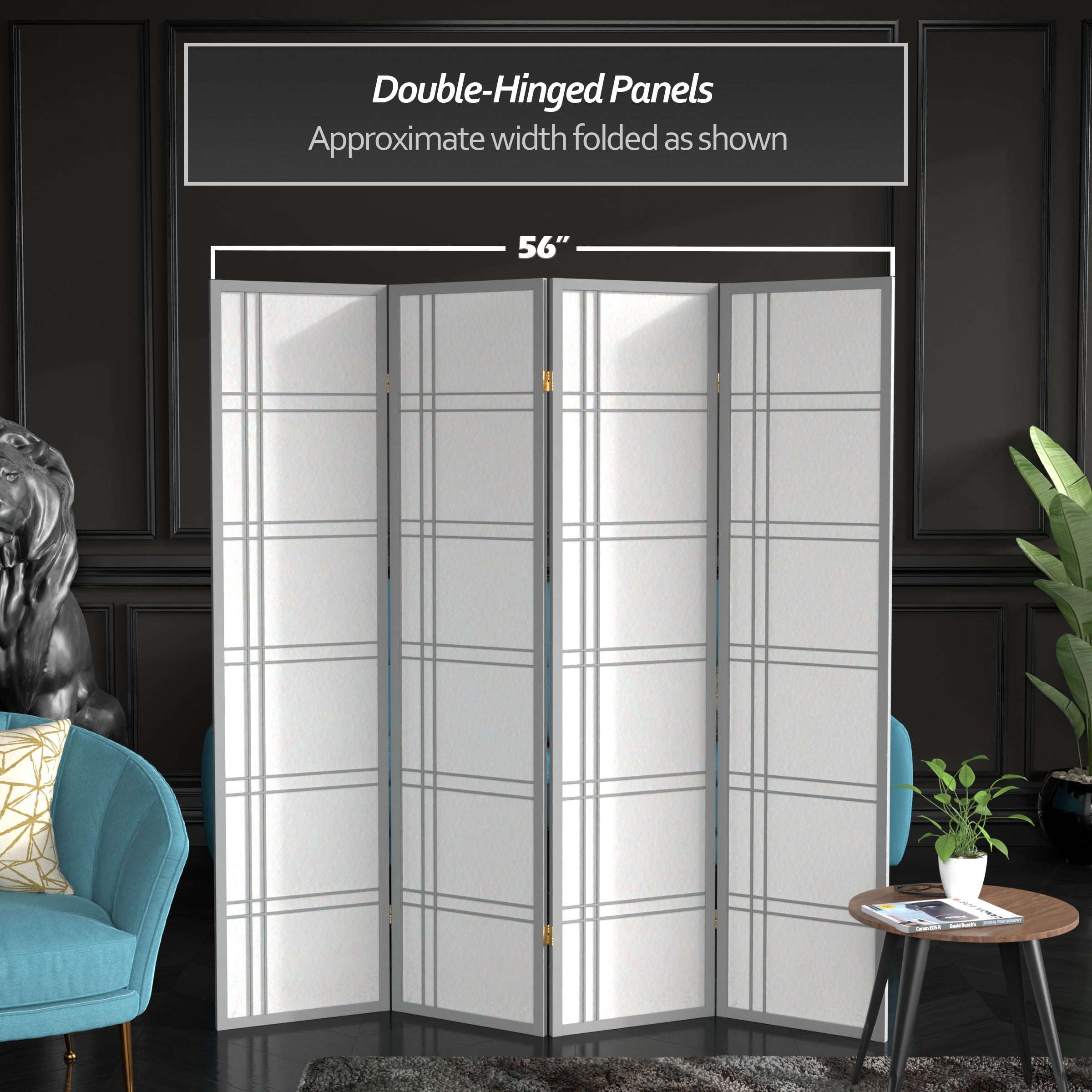 6 ft. Double Cross Shoji Screen - Special Edition Grey - Freestanding 4 Panel Divider