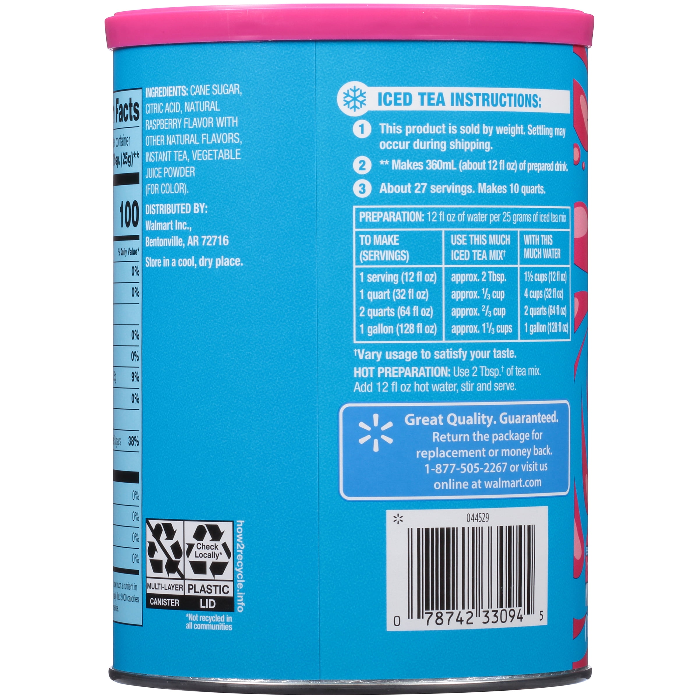Great Value Natural Raspberry Flavor Iced Tea Drink Mix, 23.6 oz Herbal Tea