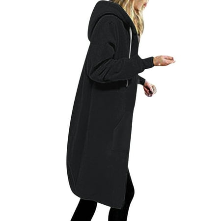 BLVB Womens Winter Warm Zip Up Hoodies Sweatshirt Fuzzy Plush Thicken Long Jackets Fluffy Cozy Coat Outerwear with Pockets
