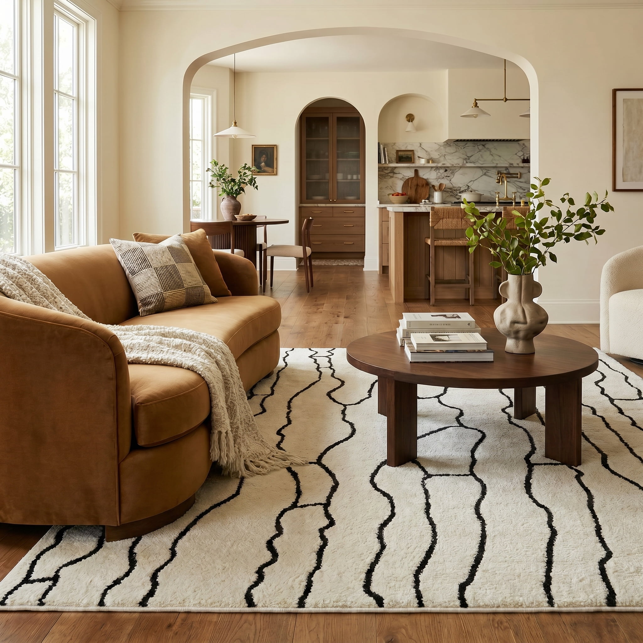 Rug Branch Domus Abstract Indoor Area Rug, Cream Black, Modern - Living Room, Bedroom, Dining Room