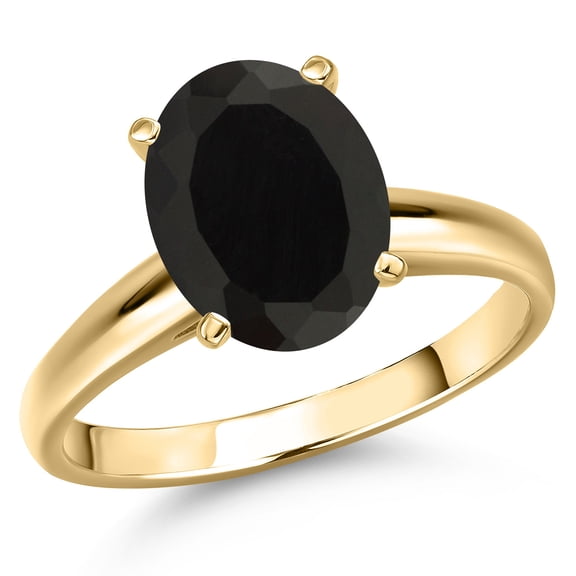 Gem Stone King 14K Yellow Gold Black Onyx Engagement Ring for Women | 4.00 Cttw | Oval 12X10MM | Gemstone December Birthstone | Size 6