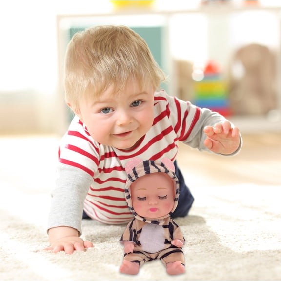 5" Cute Small Baby Doll Newborn Baby All Vinyl Reborn Baby Dolls for Girls Swivel Mini Dolls 16 cm Crying Baby DIY Toys for Ages 3