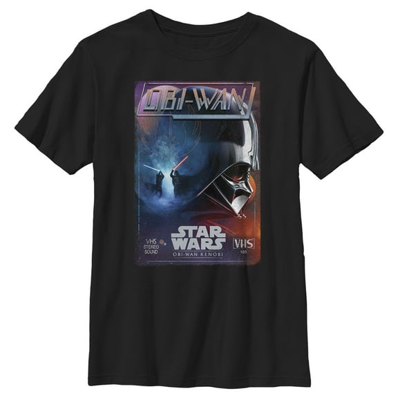 Boy's Star Wars: Obi-Wan Kenobi Darth Vader vs Kenobi Vintage VHS Cassette  Graphic Tee Black Large