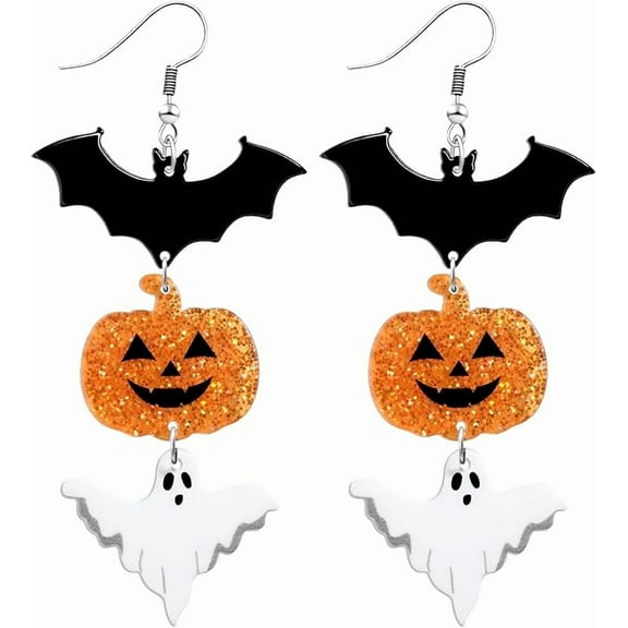 Halloween Earrings for Women Bat Pumpkin Ghost Spiderweb Acrylic Dangle Earrings Halloween Gifts for Holiday Costume Party
