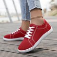 thumbnail image 4 of Women's Walking Shoes Mens Round Toe Classic Lace up Flat Canvas Shoes Antislip Low Top Fashion Sneakers Red Size 8.5, 4 of 9