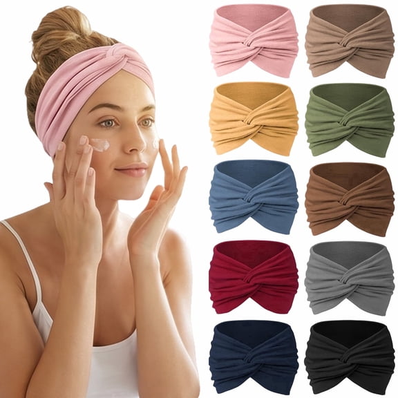 10 Pack Extra Wide Turban Headbands for Women, Non Slip Stretch Hair Wraps