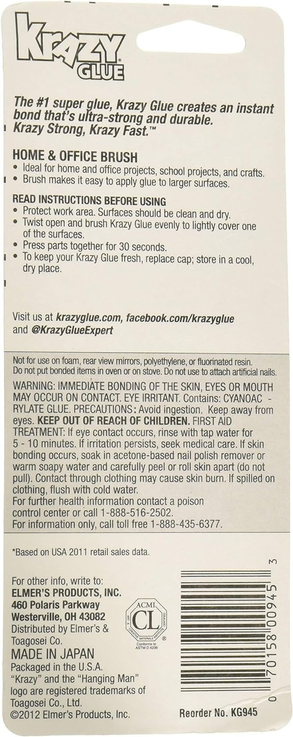 Krazy Glue Home and Office Brush-On Glue, 0.18 oz Pack of 6