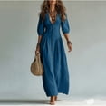 thumbnail image 5 of Guieoi Womens Dresses Fall Plus Size V-Neck Loose Casual Short-Sleeve Button-Down Dress Blue L, 5 of 7